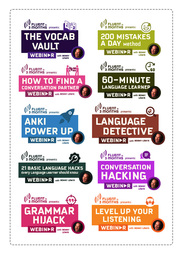 Fluent in 3 Months Complete Language Hacker’s Webinar Pack Logos