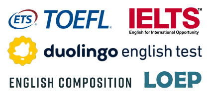 TOEFL, IELTS, LOEP, English Composition, Duolingo English Test